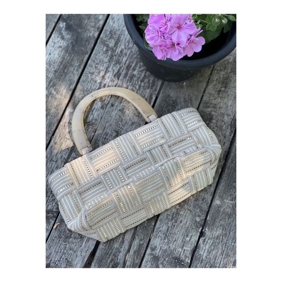 Vintage M & G Bertini Basketweave Bag Purse Celluloid Handle Italy Retro - Picture 3 of 9